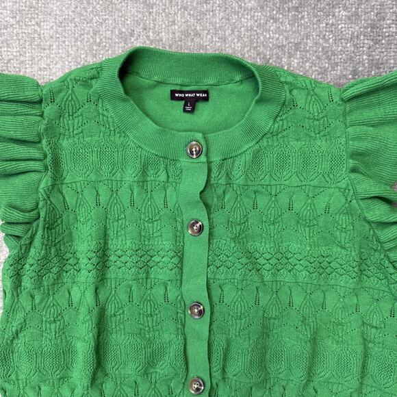 Who What Wear Sweater Womens Large Green Button Front Ruffle Sleeve Knit Top - Picture 2 of 7